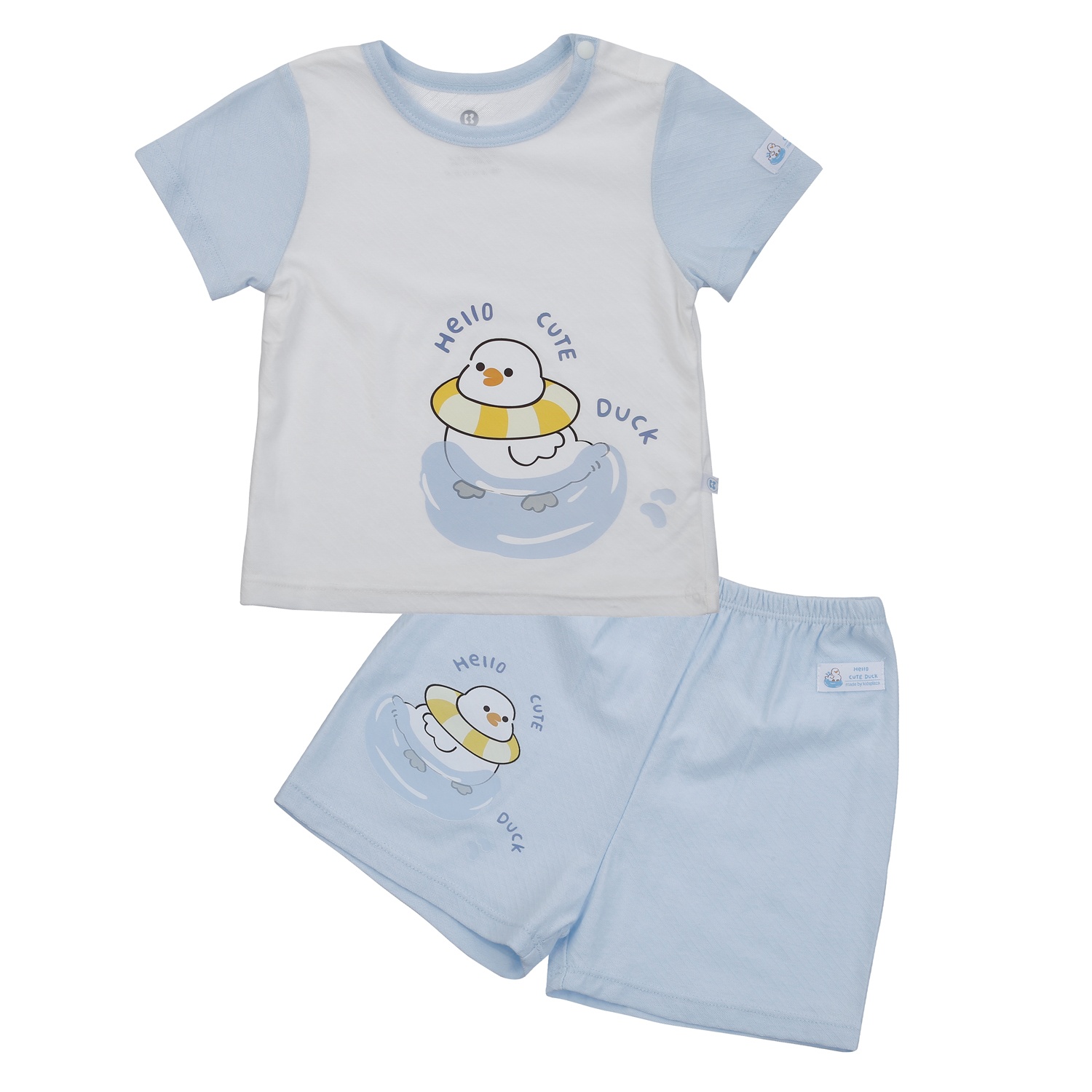 Bộ quần áo cộc cài vai KidsPlaza sợi chanh HN24H (Trắng xanh)