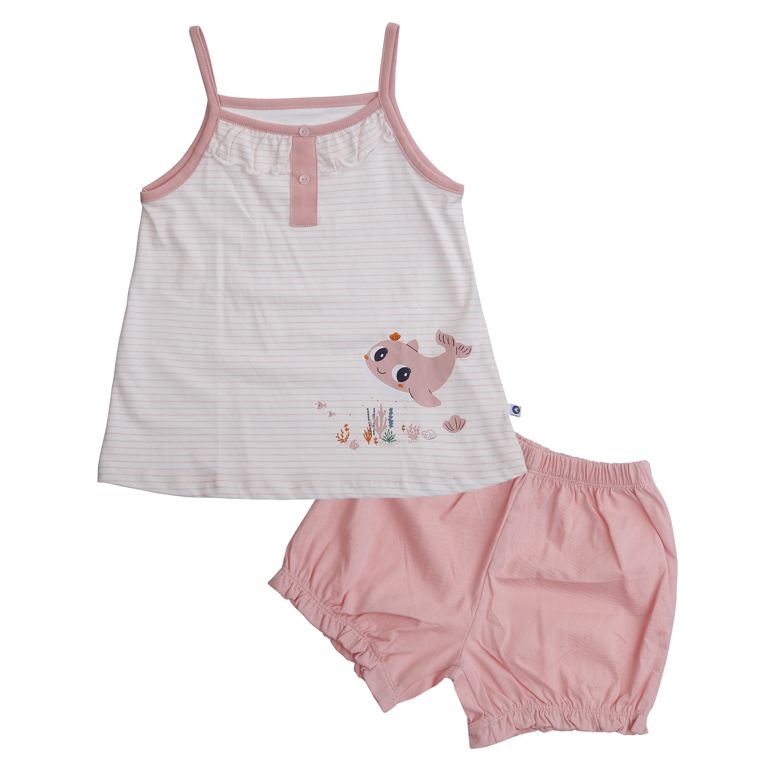 Bộ quần áo hai dây bé gái KidsPlaza in cá BA24H (Màu hồng)