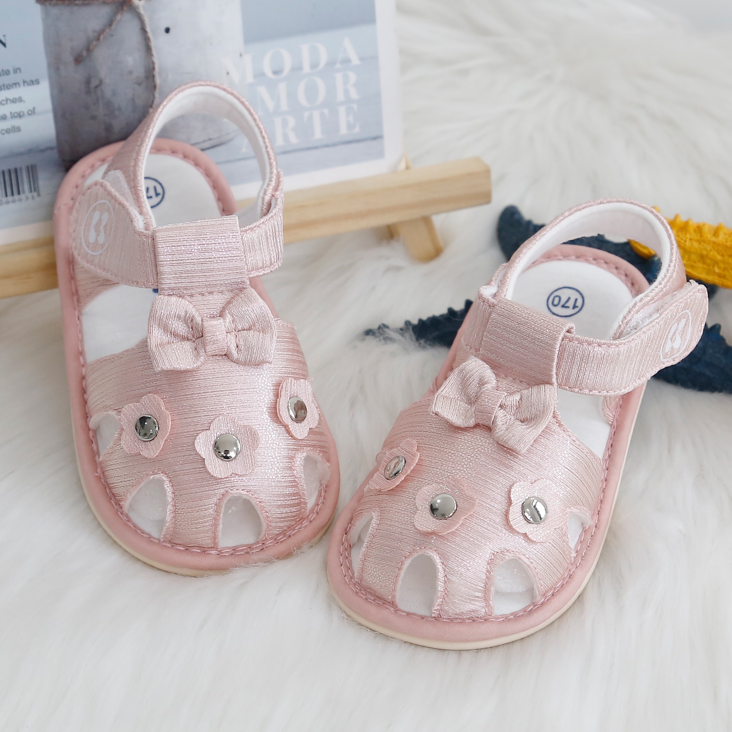 Dép Sandal tập đi KidsPlaza đính hoa 24K-S01 (Hồng)