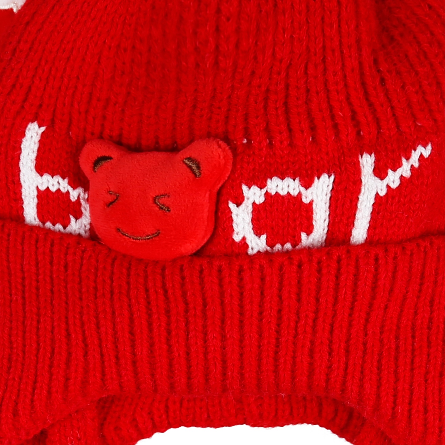 Mũ len in hình gấu 2 dây AC21D ( Đỏ ) hình 2