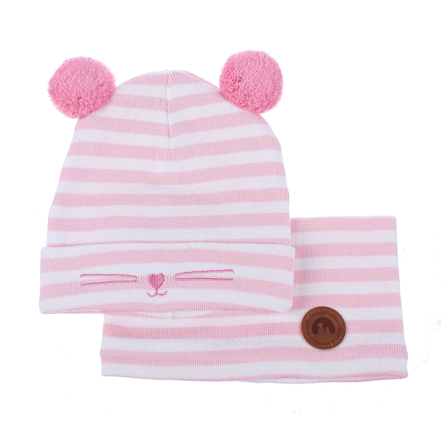 Set khăn mũ len kẻ hồng Mamago NĐ19D Set khăn mũ len kẻ hồng Mamago NĐ19D hình 1