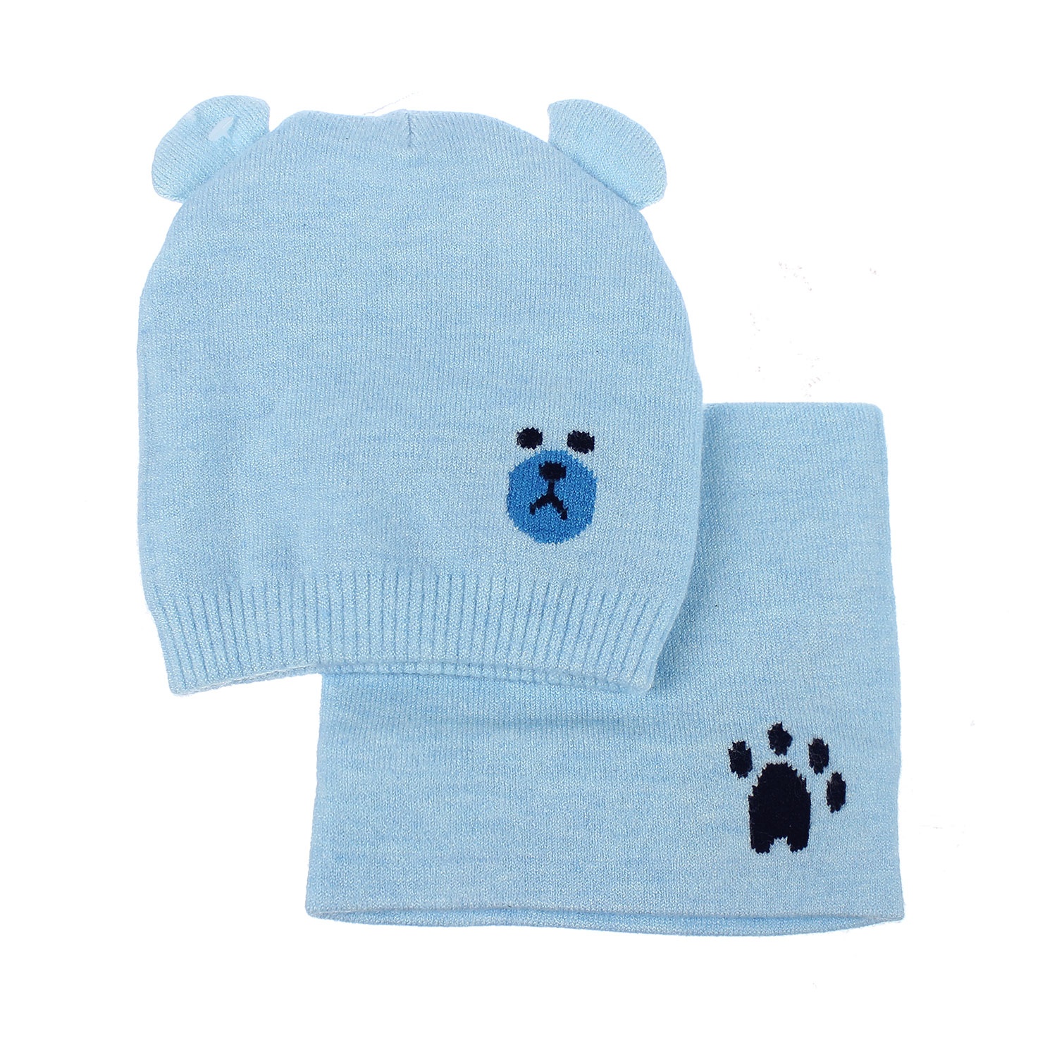 Set mũ len hai tai mặt gấu HT Set mũ len hai tai mặt gấu HT hình 1