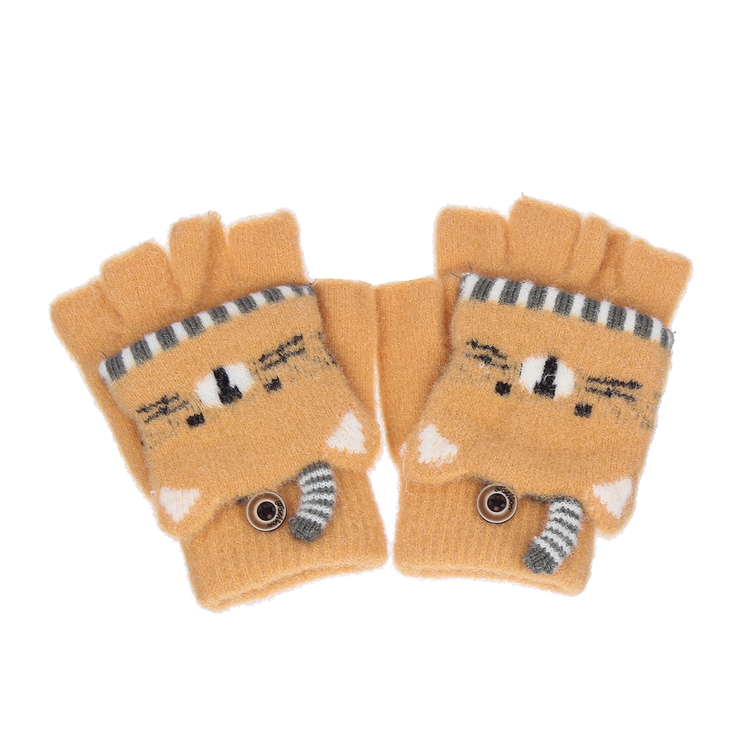 Găng tay len trẻ em hở ngón hình mặt mèo AC20 hình 1