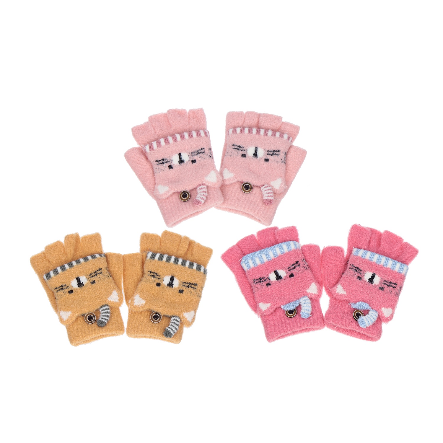 Găng tay len trẻ em hở ngón hình mặt mèo AC20 hình 2