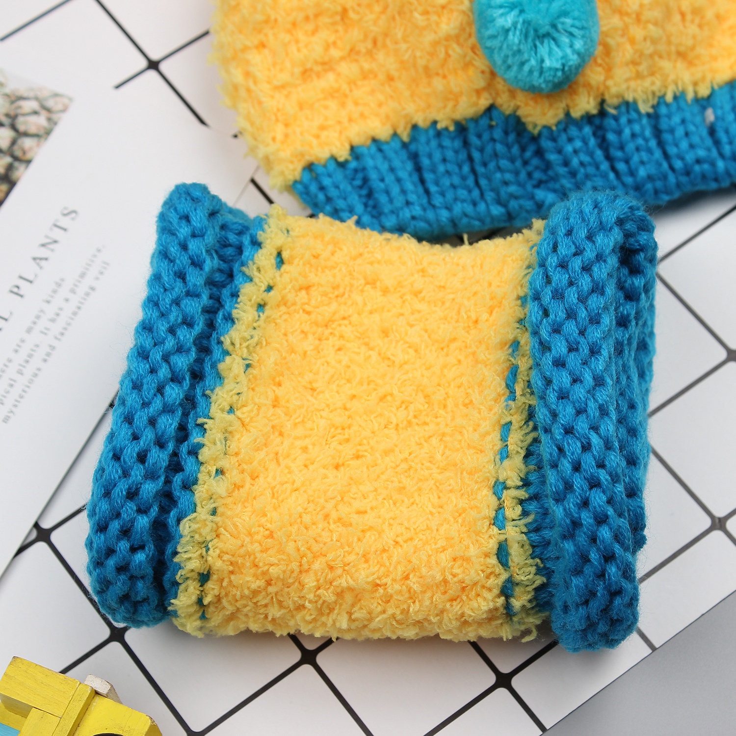 Set khăn mũ len cho bé bông mềm hai tai IT hình 3