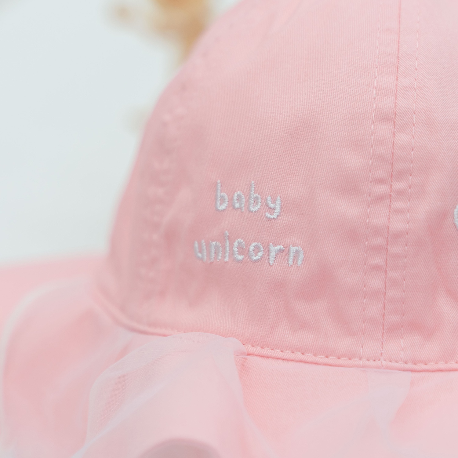 Mũ vành bé gái phủ voan Kidsplaza thêu kỳ lân DN26 (Hồng) hình 3