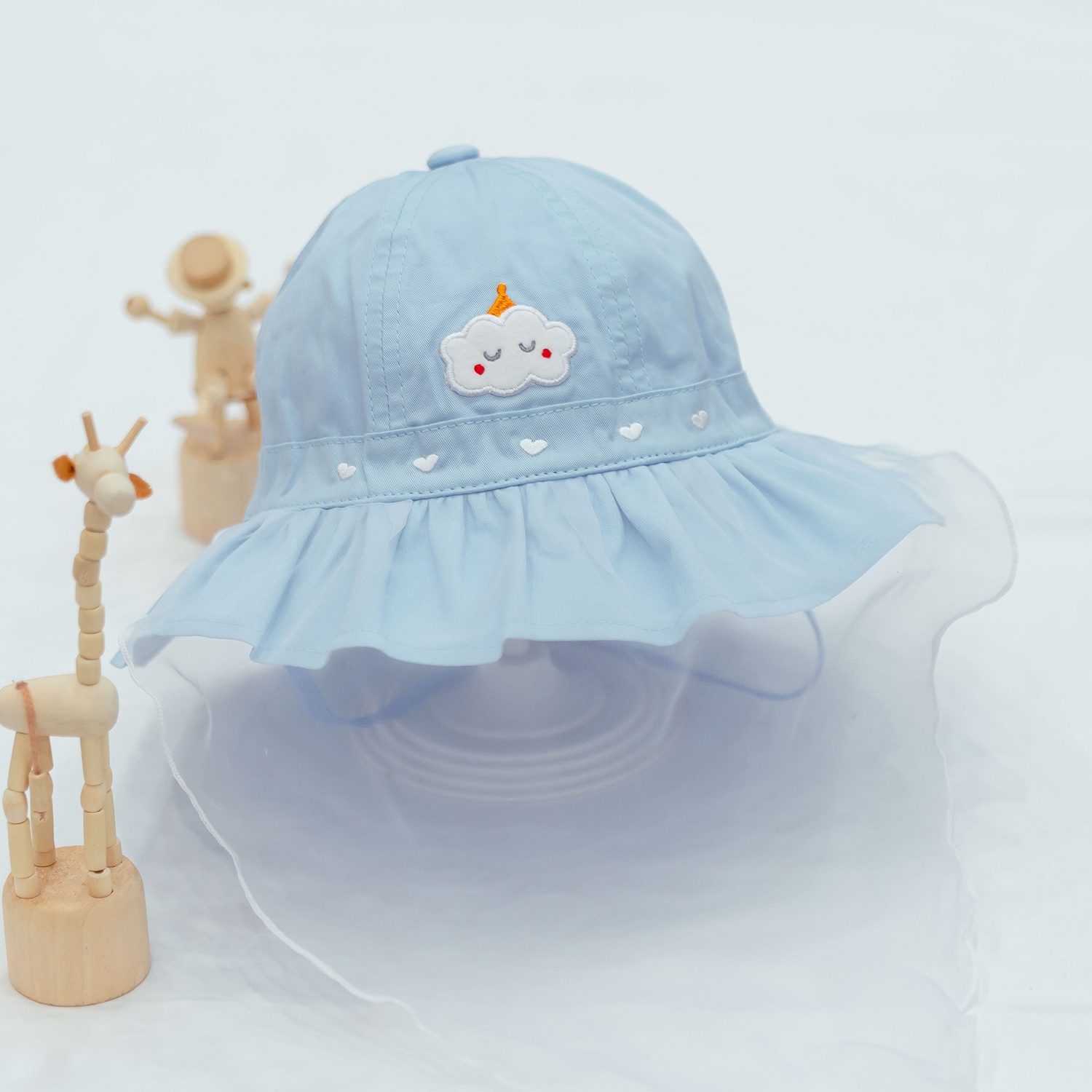 Mũ vành bé gái phủ voan Kidsplaza thêu mây DN26 (Xanh) hình 1