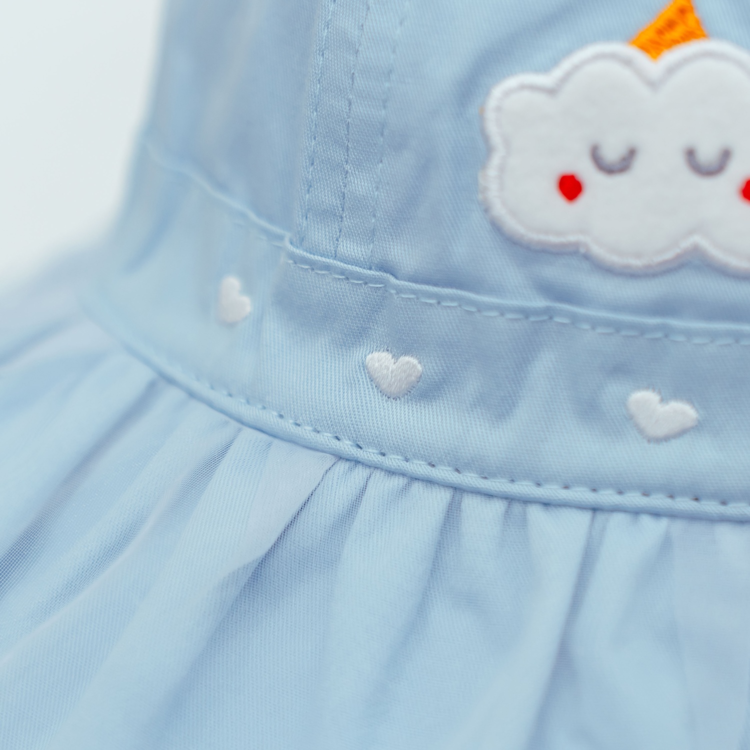 Mũ vành bé gái phủ voan Kidsplaza thêu mây DN26 (Xanh) hình 3