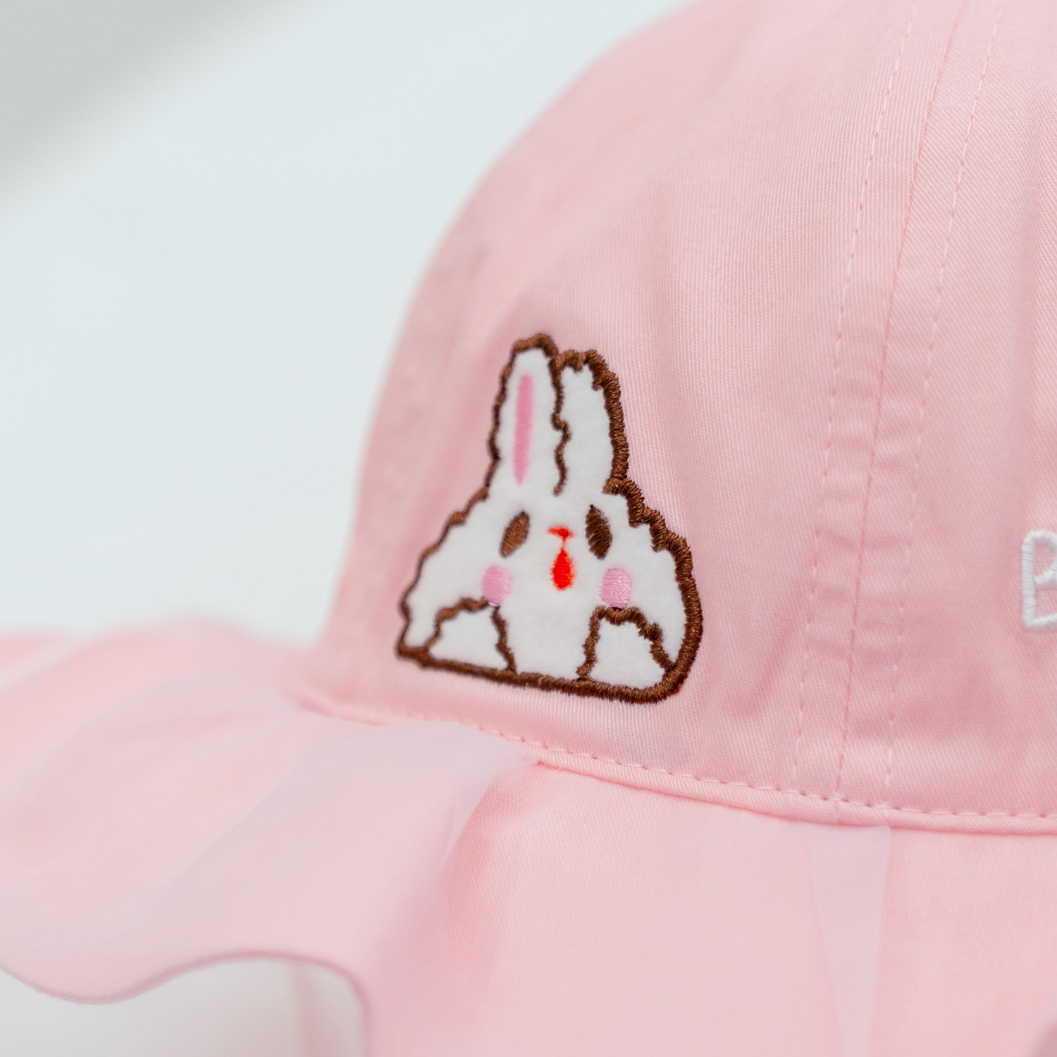 Mũ vành bé gái phủ voan Kidsplaza thêu thỏ DN26 (Hồng) hình 2