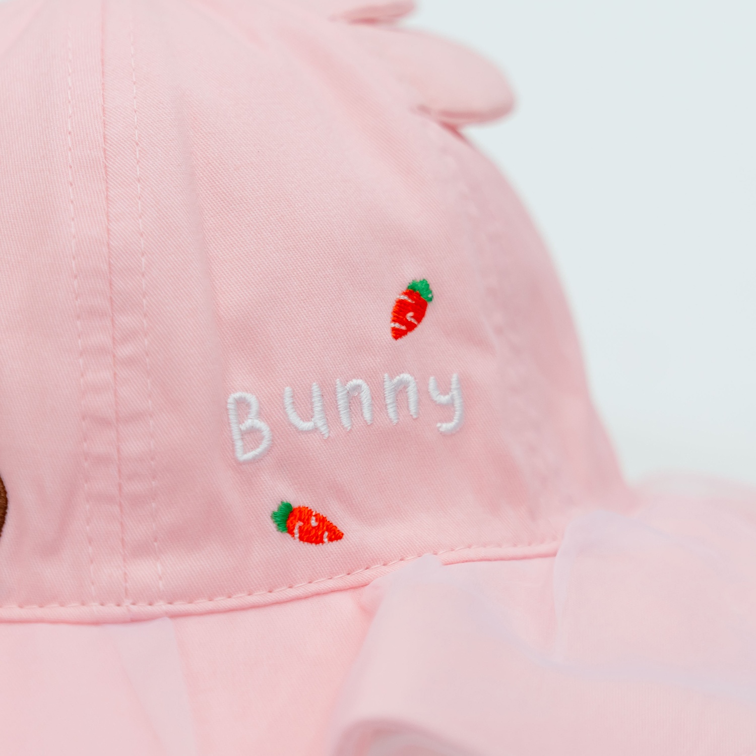 Mũ vành bé gái phủ voan Kidsplaza thêu thỏ DN26 (Hồng) hình 3