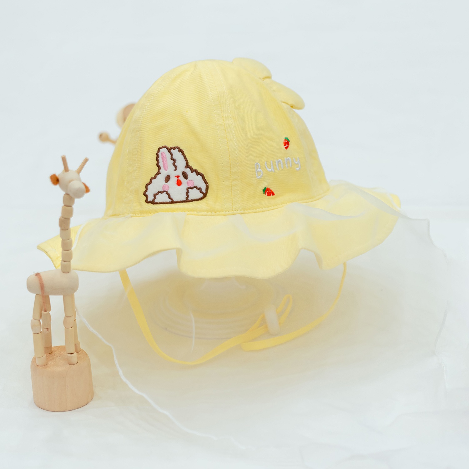 Mũ vành bé gái phủ voan Kidsplaza thêu thỏ DN26 (Vàng) hình 1