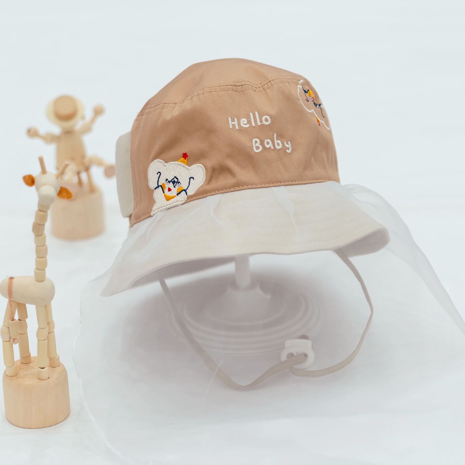 Mũ vành bé trai phủ voan Kidsplaza thêu voi DN26 (Nâu) hình 1