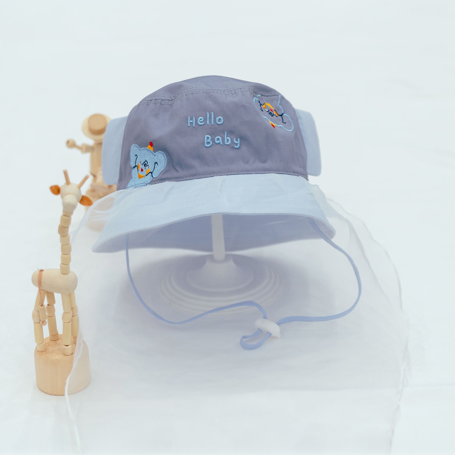 Mũ vành bé trai phủ voan Kidsplaza thêu voi DN26 (Xanh dương) hình 1