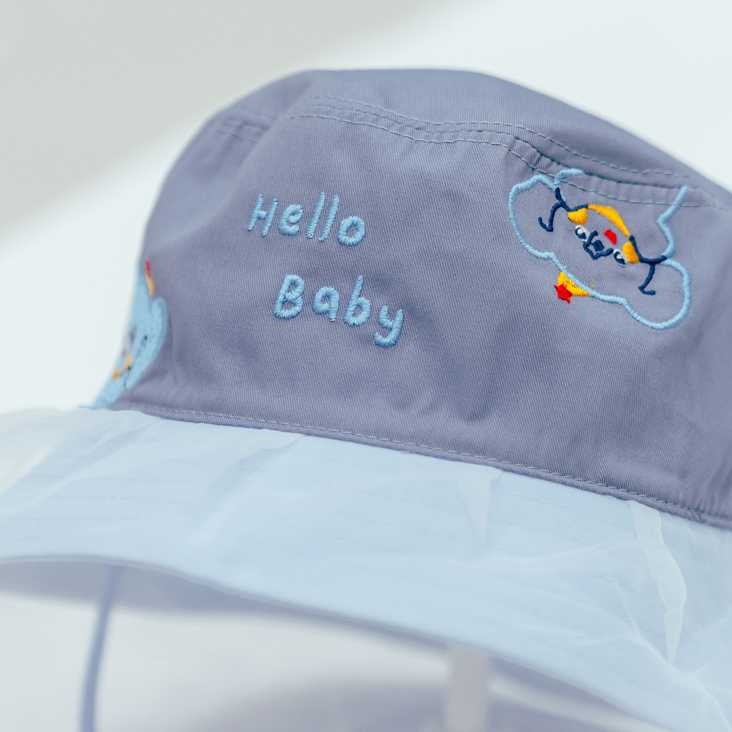 Mũ vành bé trai phủ voan Kidsplaza thêu voi DN26 (Xanh dương) hình 2