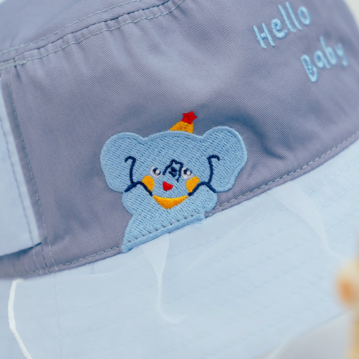 Mũ vành bé trai phủ voan Kidsplaza thêu voi DN26 (Xanh dương) hình 3