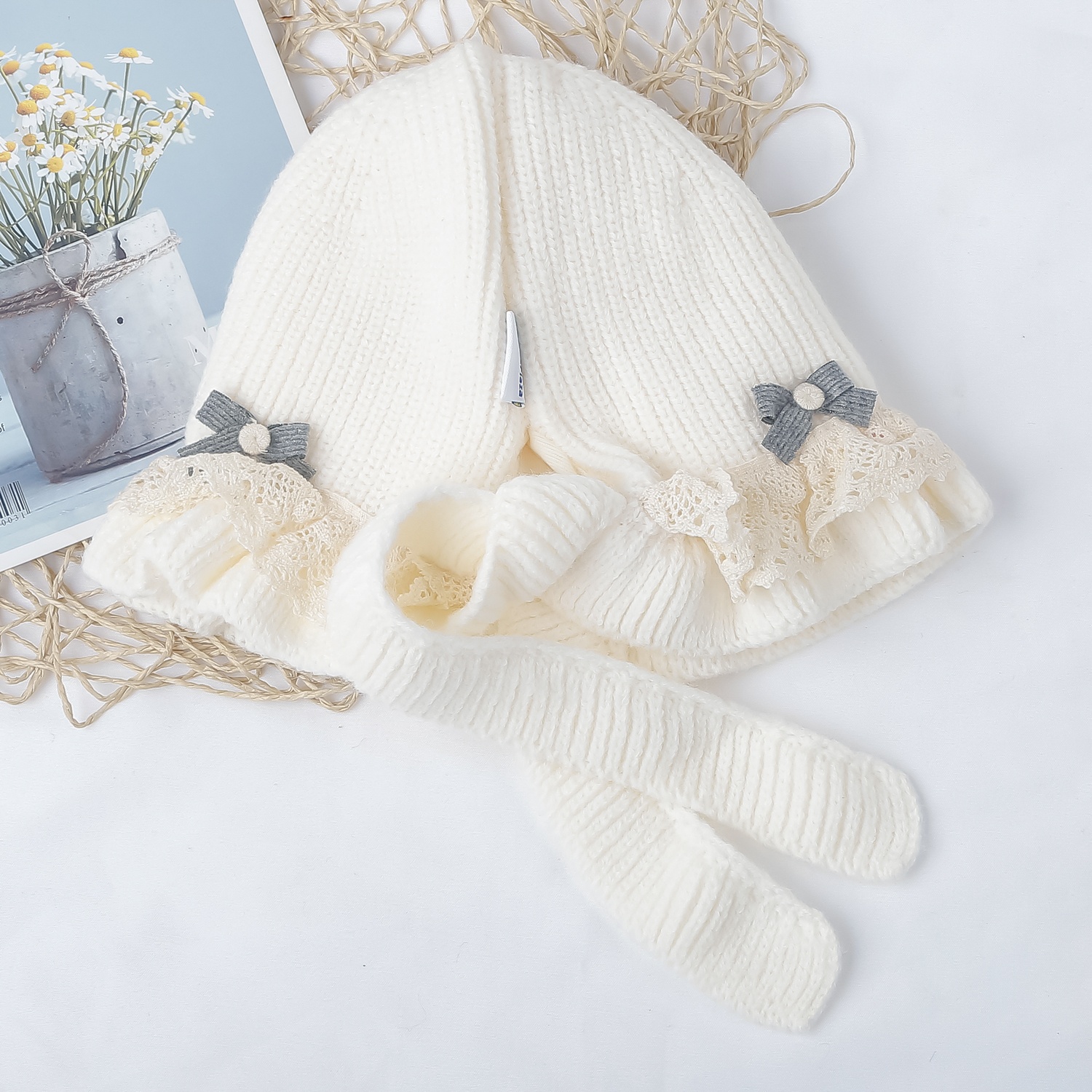 Mũ len KidsPlaza đính nơ 25K-B05 (Trắng)