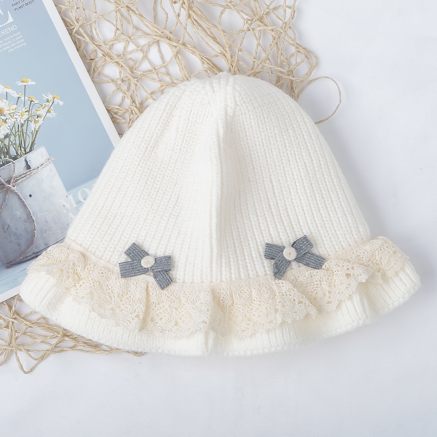 Mũ len KidsPlaza đính nơ 25K-B05 (Trắng)