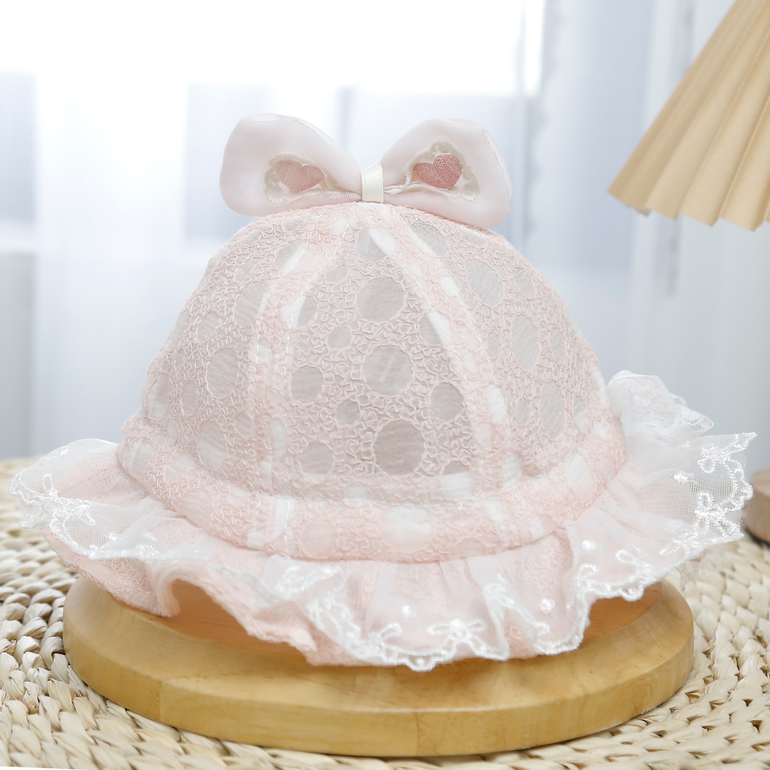 Mũ thời trang KidsPlaza ren đính nơ 25K-H14 Size 46 (Hồng)
