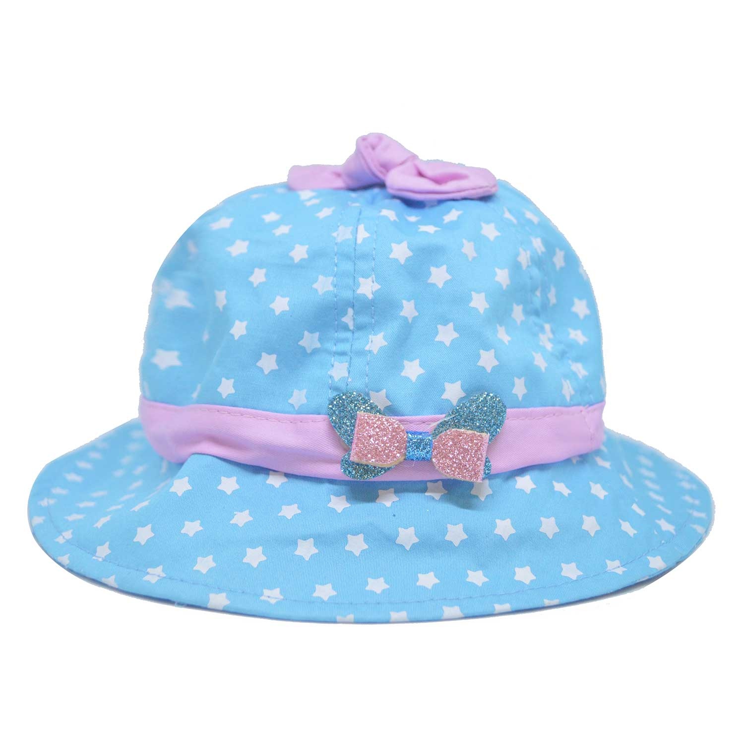 Mũ vành bé gái chấm bi đính nơ hình 1