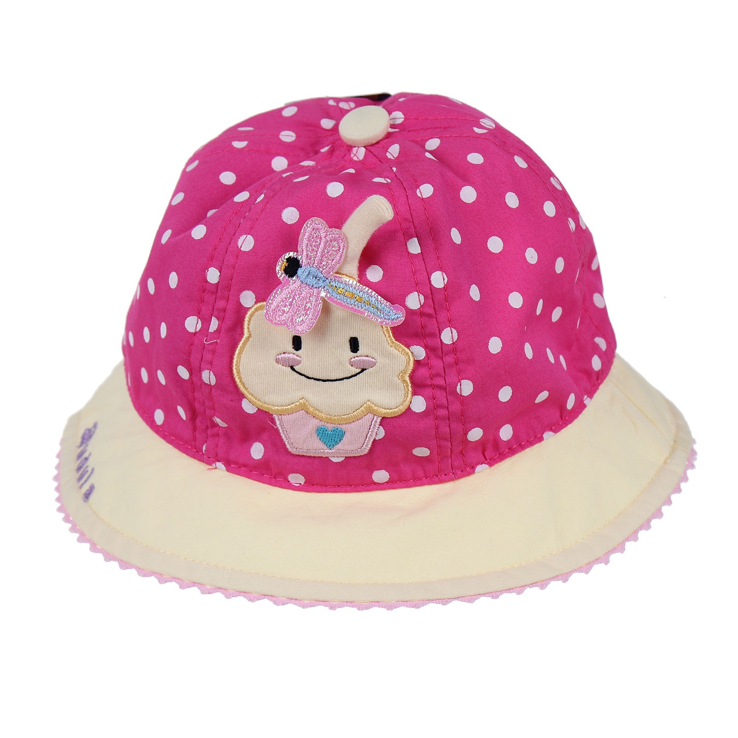 Mũ vành bé gái họa tiết chấm bi thêu hình hình 2