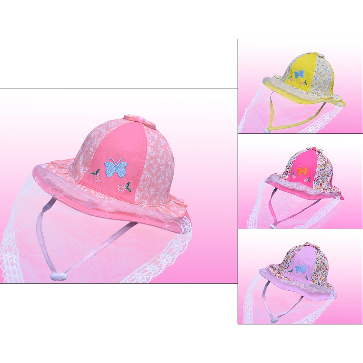 Mũ vành bé gái KidsPlaza phủ voan thêu hoa bướm DN20 hình 3