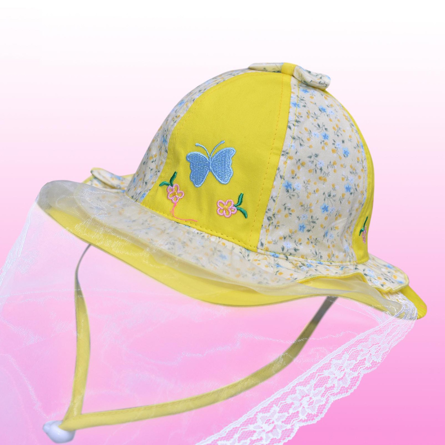 Mũ vành bé gái KidsPlaza phủ voan thêu hoa bướm DN20 hình 1