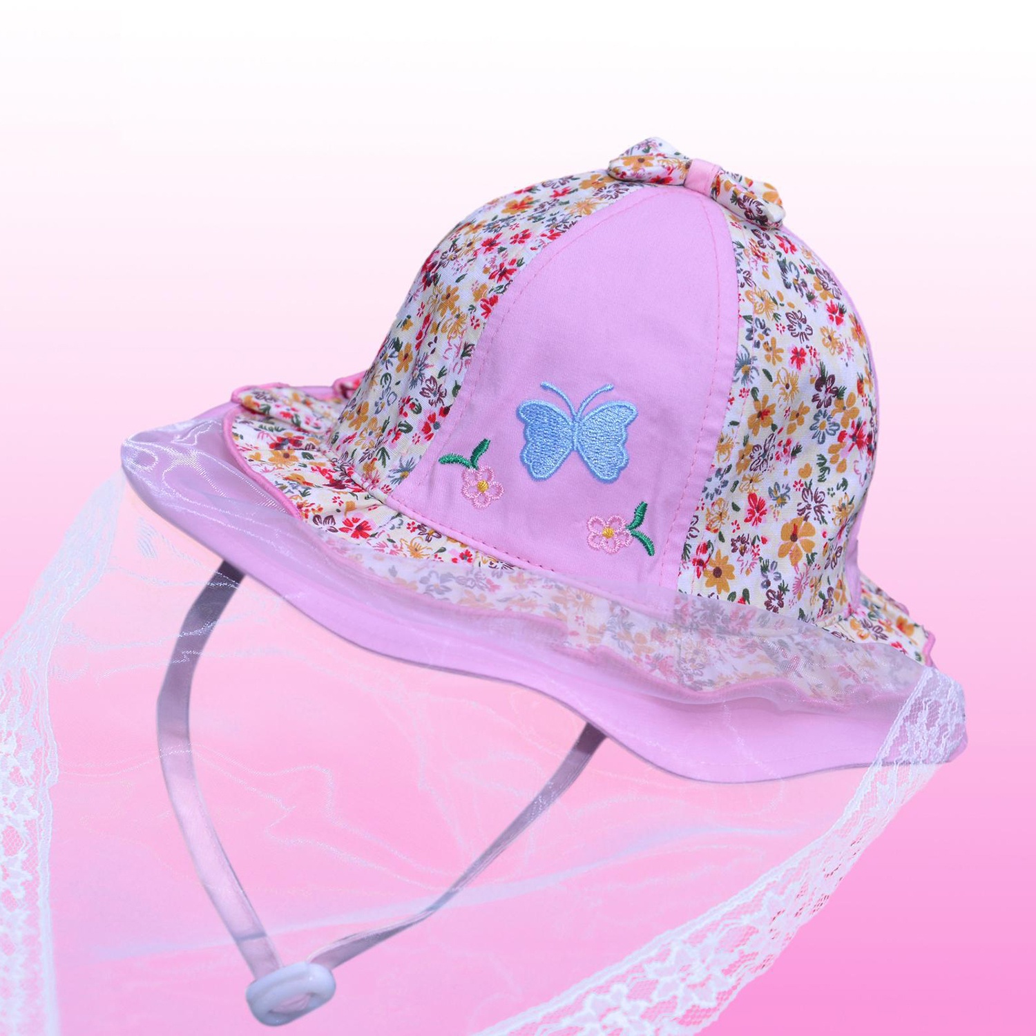 Mũ vành bé gái KidsPlaza phủ voan thêu hoa bướm DN20 hình 2