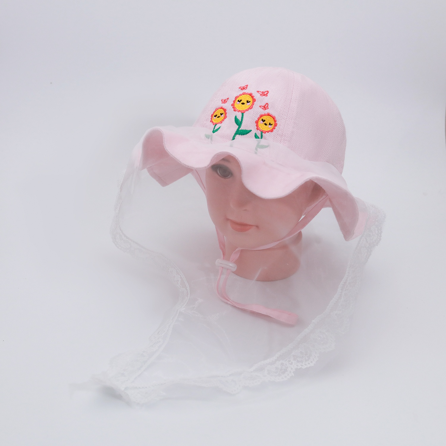 Mũ vành bé gái KidsPlaza phủ voan thêu hoa DN21 hình 2