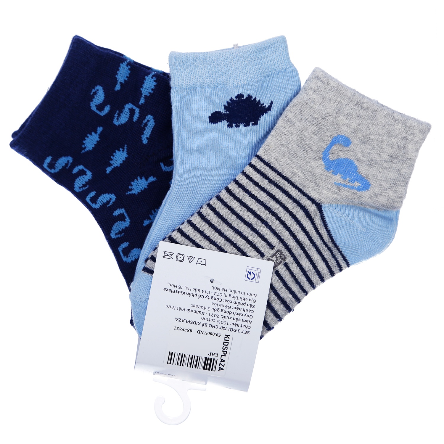 Set 3 đôi tất bé trai KidsPlaza hoạ tiết Khủng Long DK21 hình 1