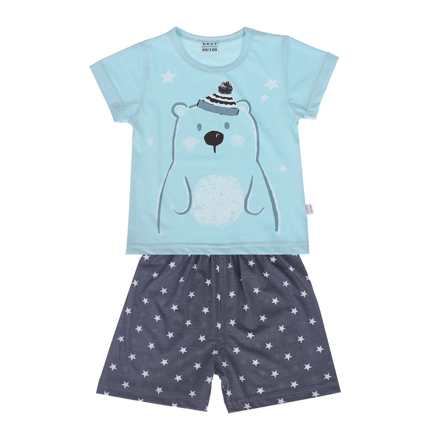 Bộ quần áo cotton Lei in hình chú gấu đội mũ hình 1