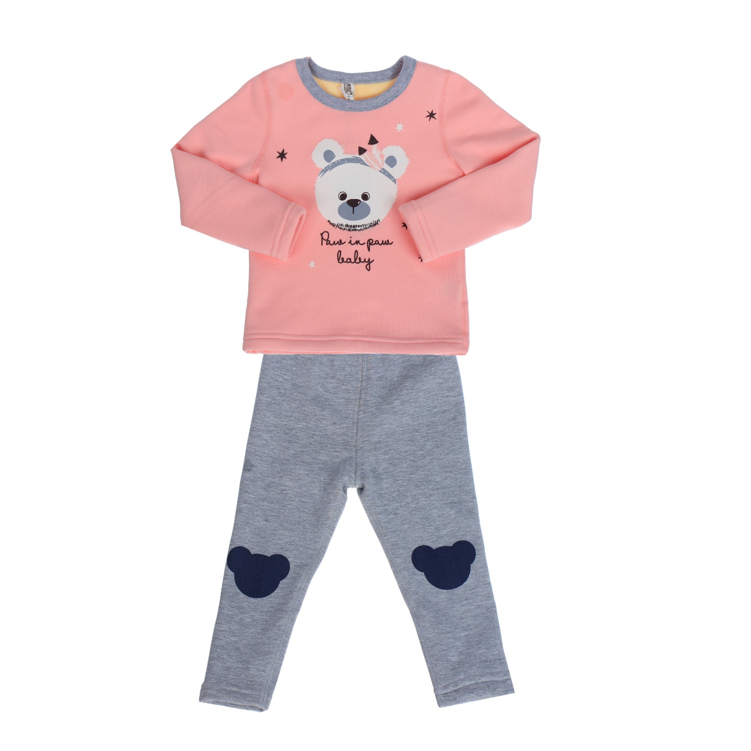 Bộ quần áo lót lông in hình chú gấu hồng hình 2