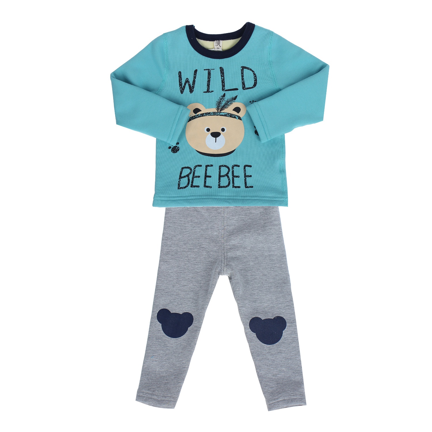 Bộ quần áo lót lông in hình thỏ xanh hình 1