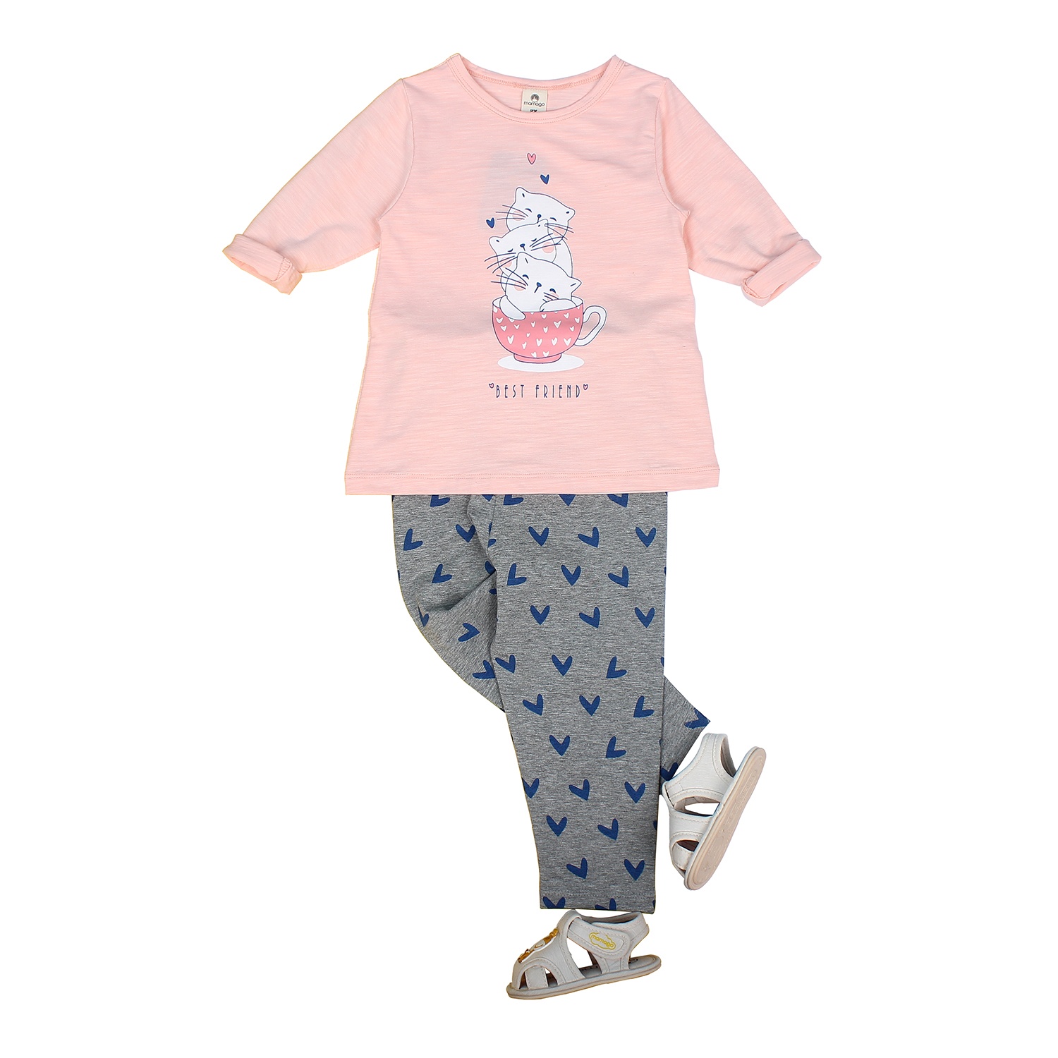 Bộ cotton bé gái in ba chú mèo Mamago M19T hình 1