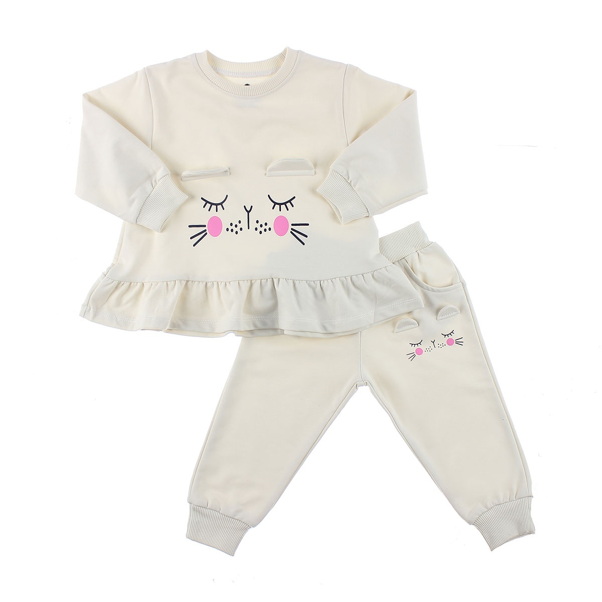 Bộ nỉ da cá bèo gấu in mắt nhắm cho bé gái Mamago HT19D hình 1