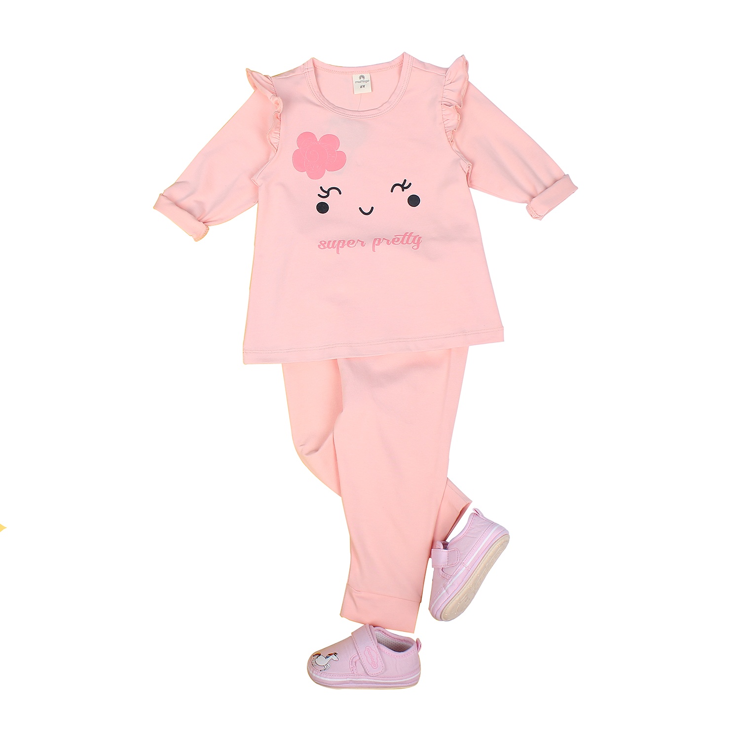 Bộ quần áo bé gái tay bèo in mắt nhắm Mamago M19T hình 1