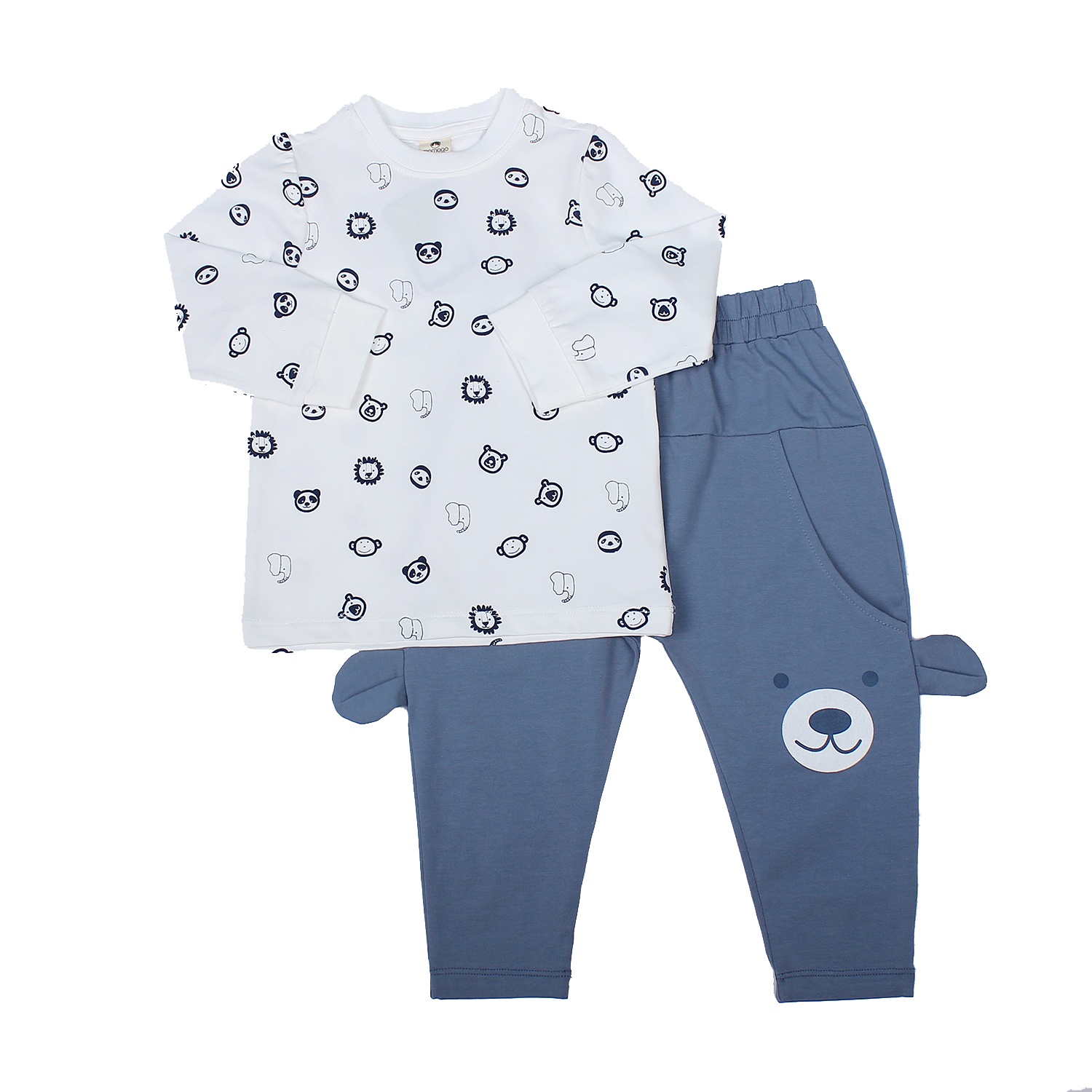 Bộ quần áo cotton dài tay cho bé trai in hình thú Mamago M19T hình 1