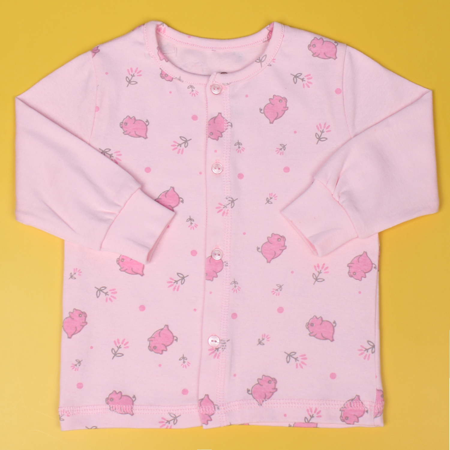 Bộ sơ sinh cài giữa hình chú lợn con in thân Mamago NĐ19 (Hồng)