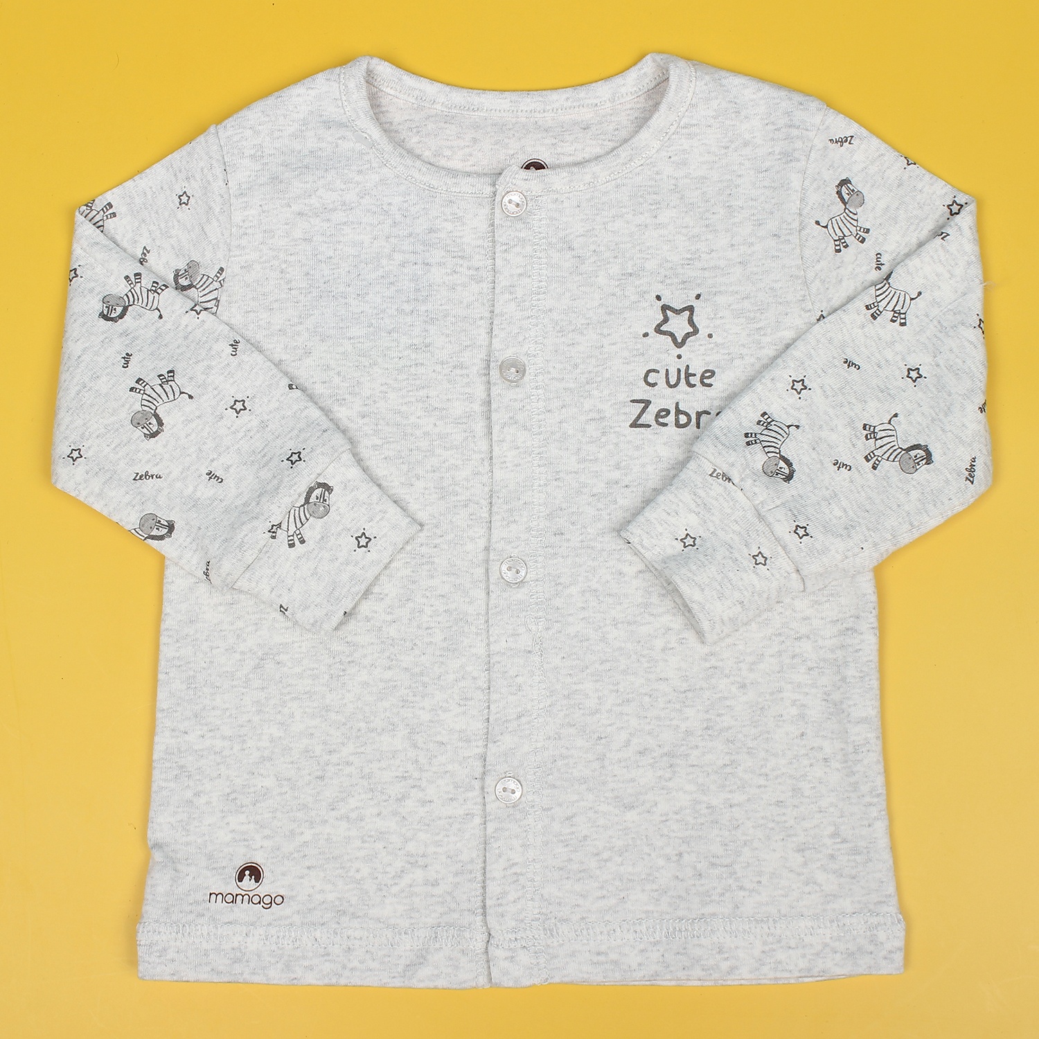 Bộ sơ sinh cài giữa hình chú ngựa vằn in tay Mamago NĐ19 (Ghi) hình 2