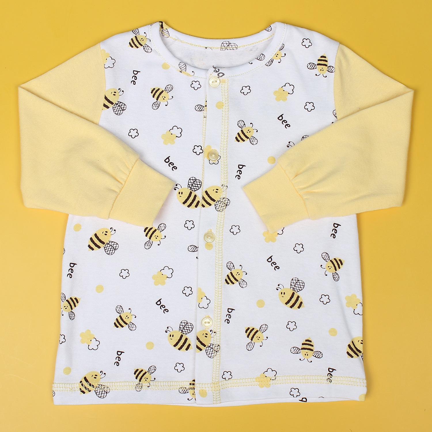 Bộ sơ sinh cài giữa hình chú ong in thân Mamago NĐ19 (Vàng) hình 2