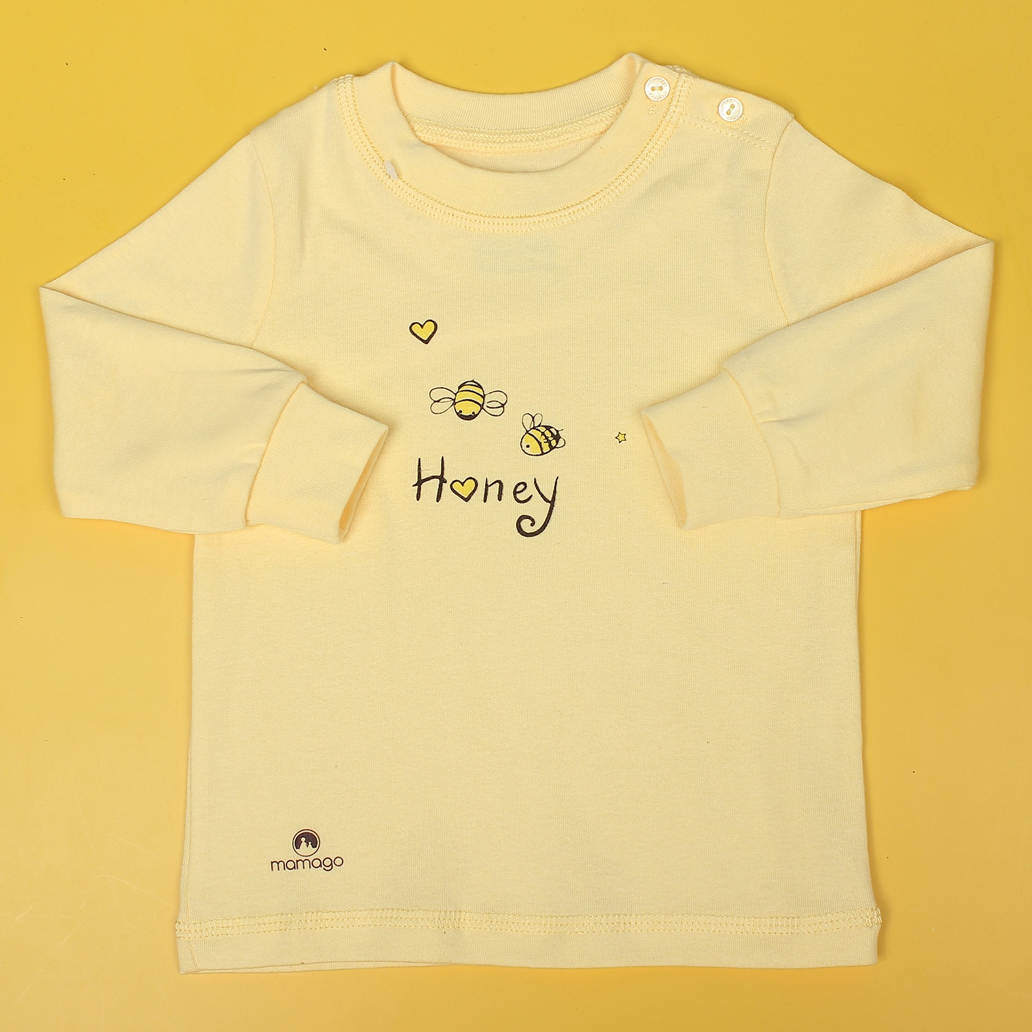Bộ sơ sinh cài vai in hình chú ong Mamago NĐ19 (Vàng) hình 2
