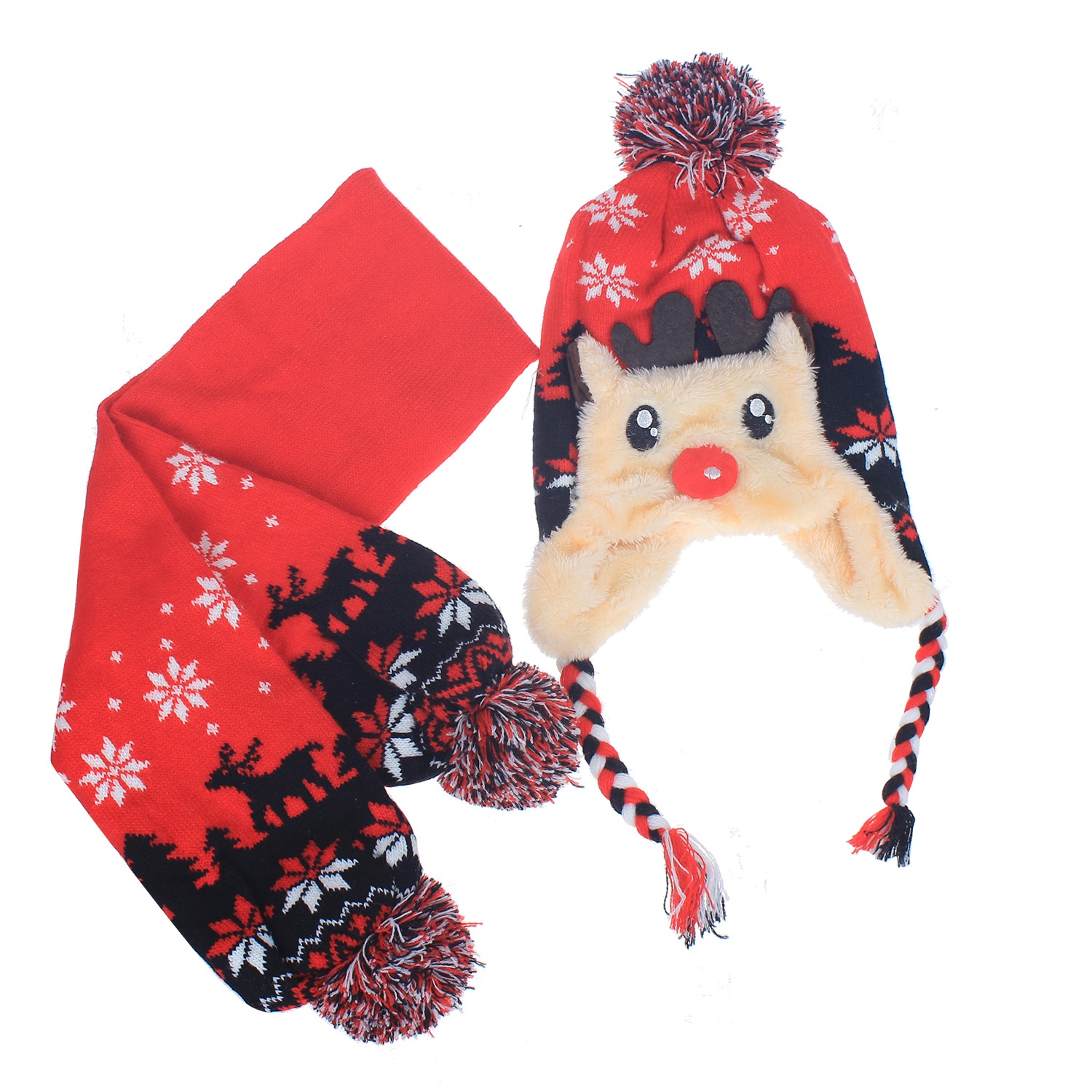 Bộ khăn mũ len in hình chú tuần lộc hình 1