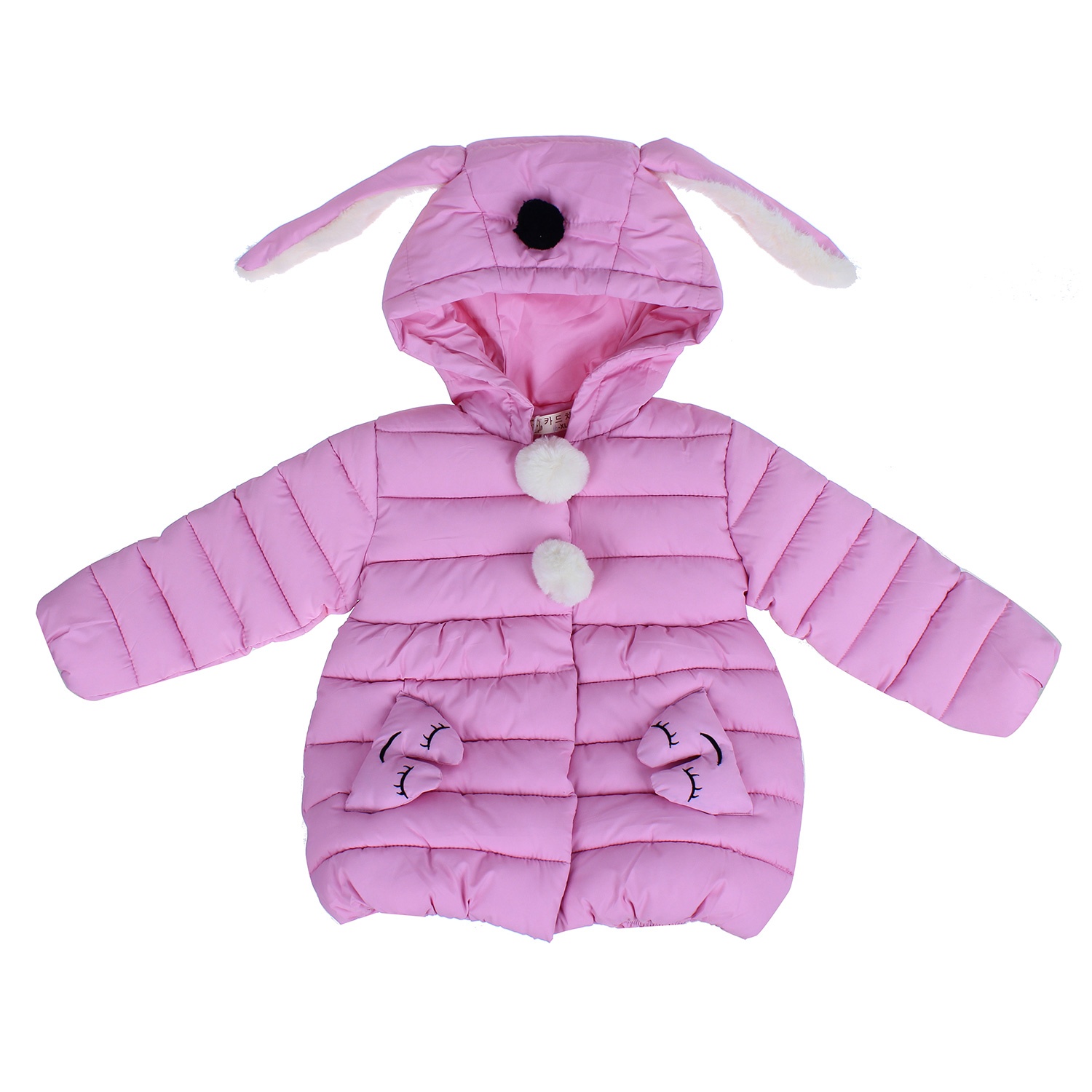 Áo khoác phao bé gái in thỏ hồng hình 1