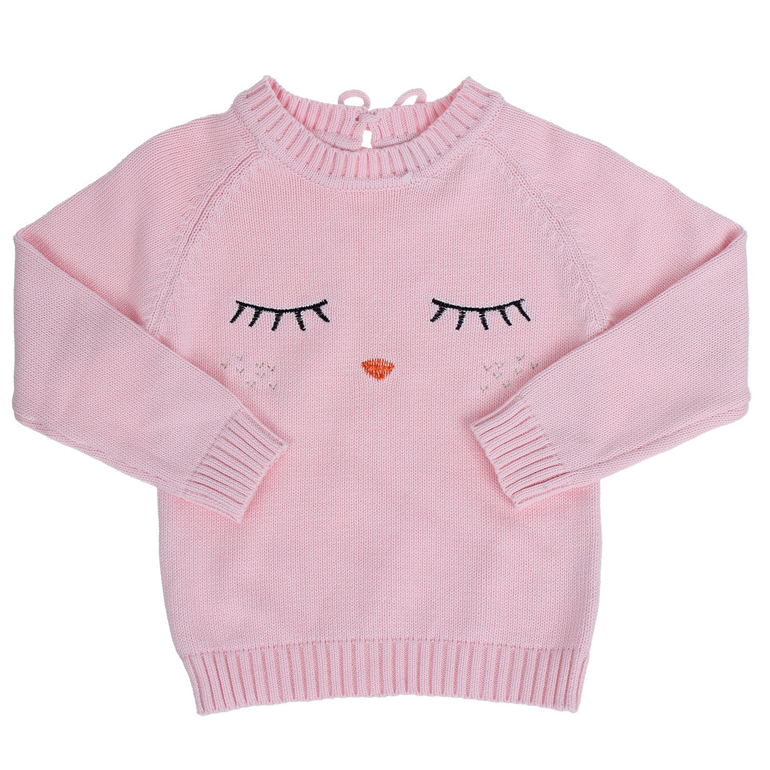 Áo len bé gái thêu hình khuôn mặt đáng yêu hình 1