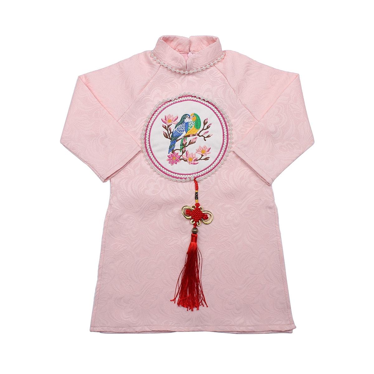 Set áo dài bé gái thêu chim và hoa Mamago M19HN (Hồng) Set áo dài bé gái thêu chim và hoa Mamago M19HN (Hồng) hình 2