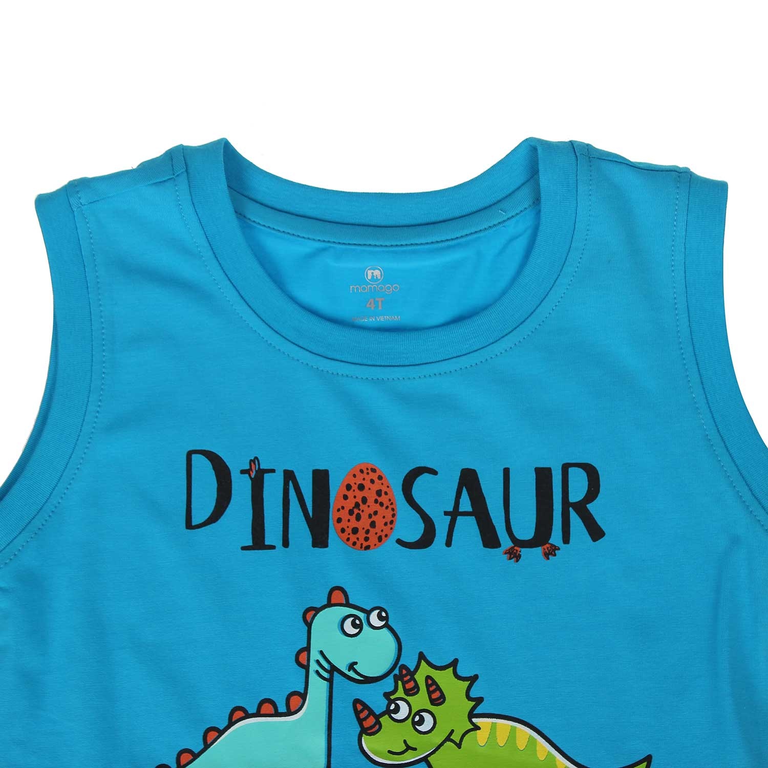 Áo ba lỗ bé trai in hình khủng long Mamago (Xanh) hình 2
