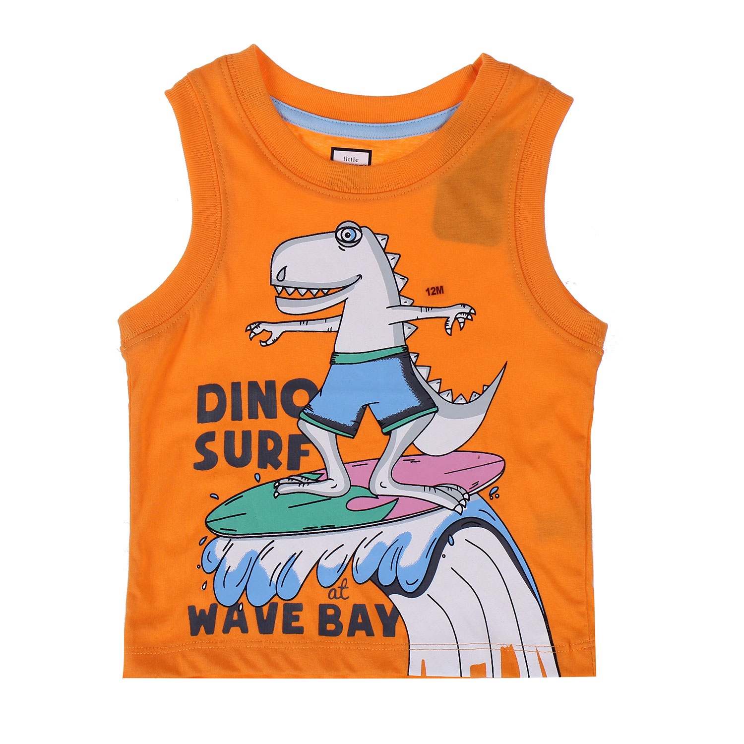 Áo ba lỗ in hình khủng long màu cam hình 1