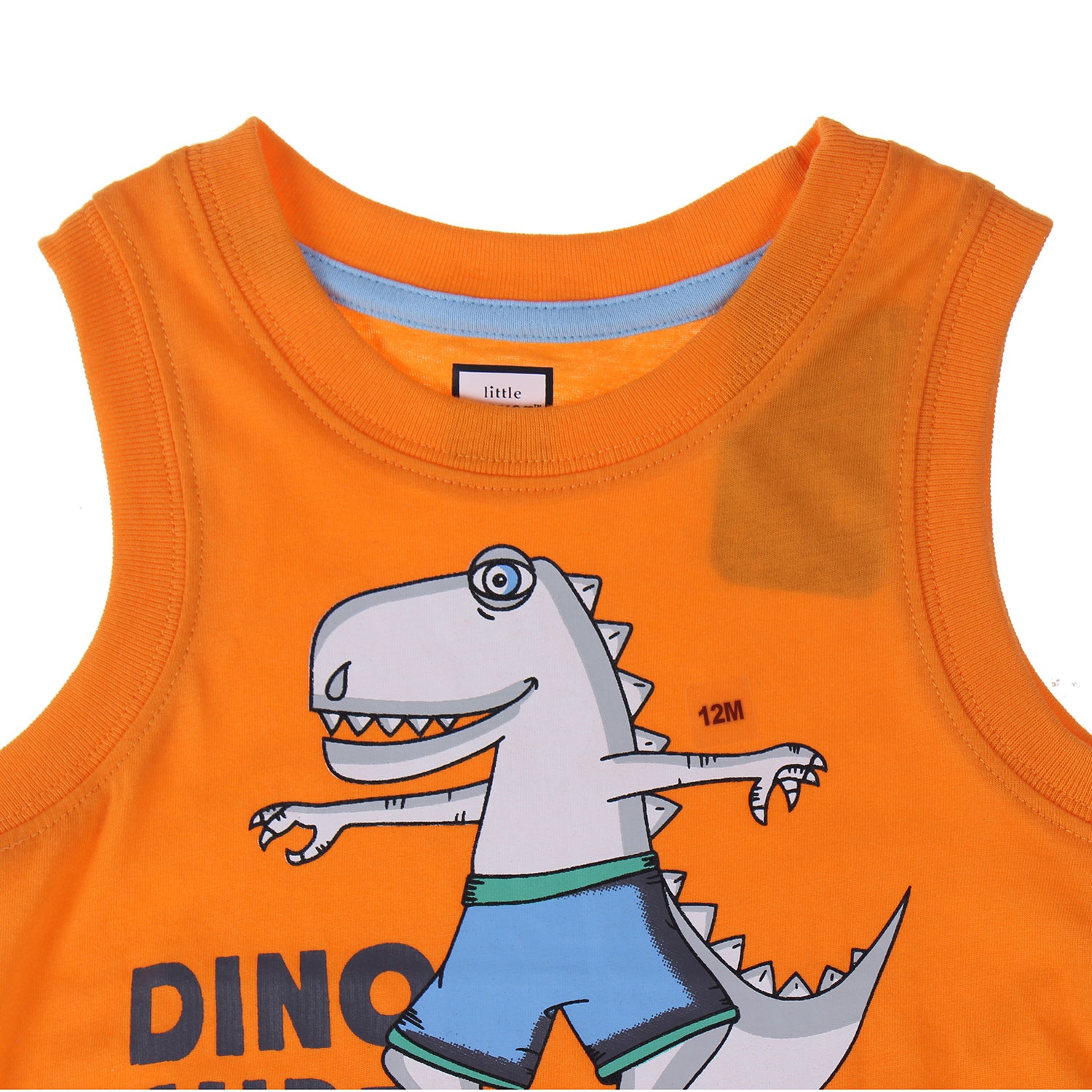 Áo ba lỗ in hình khủng long màu cam hình 2