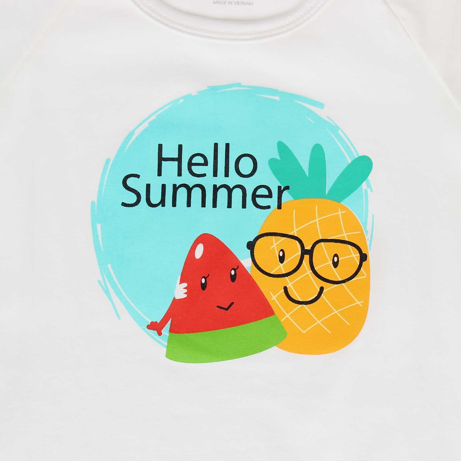 Áo bé gái cộc tay in chữ Hello Summer Mamago trắng hình 2