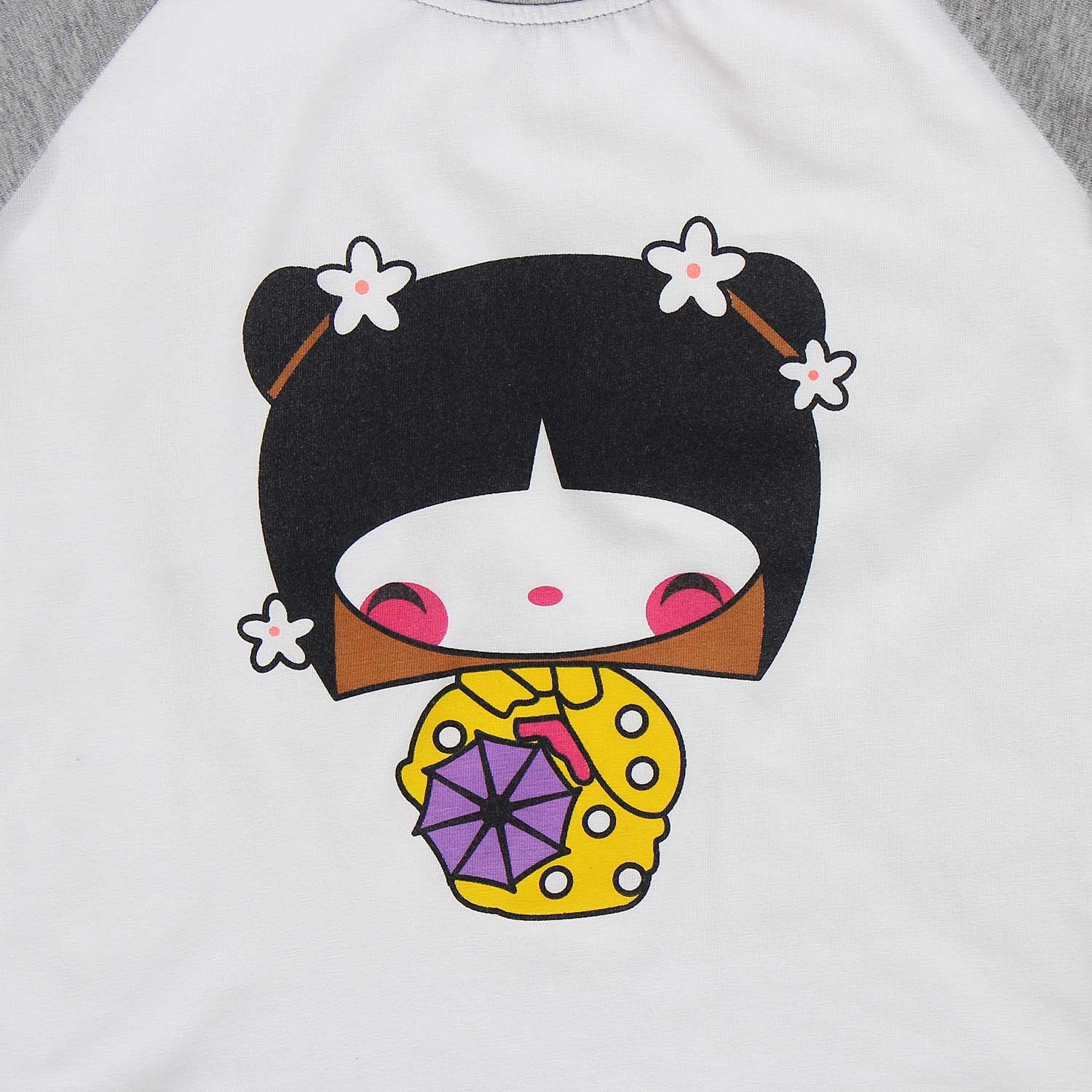 Áo cộc tay bé gái in hình cô bé Kiza trắng ghi hình 2