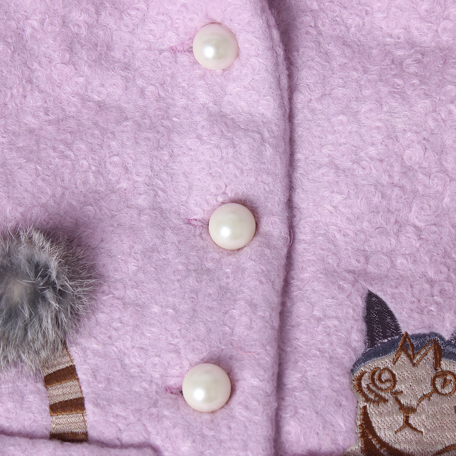 Áo khoác dạ hồng thêu hình mèo cho bé gái hình 3